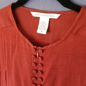 DVF Semi sheer maroon long sleeve cinched cuff